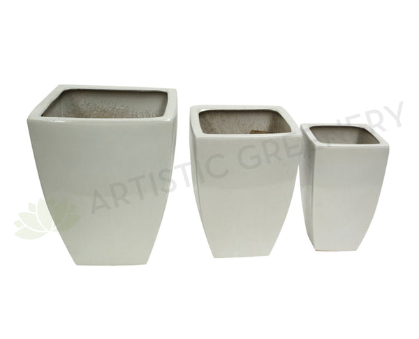 White Tapered Pot (Ceramic) 3 Sizes (Code: CER006)