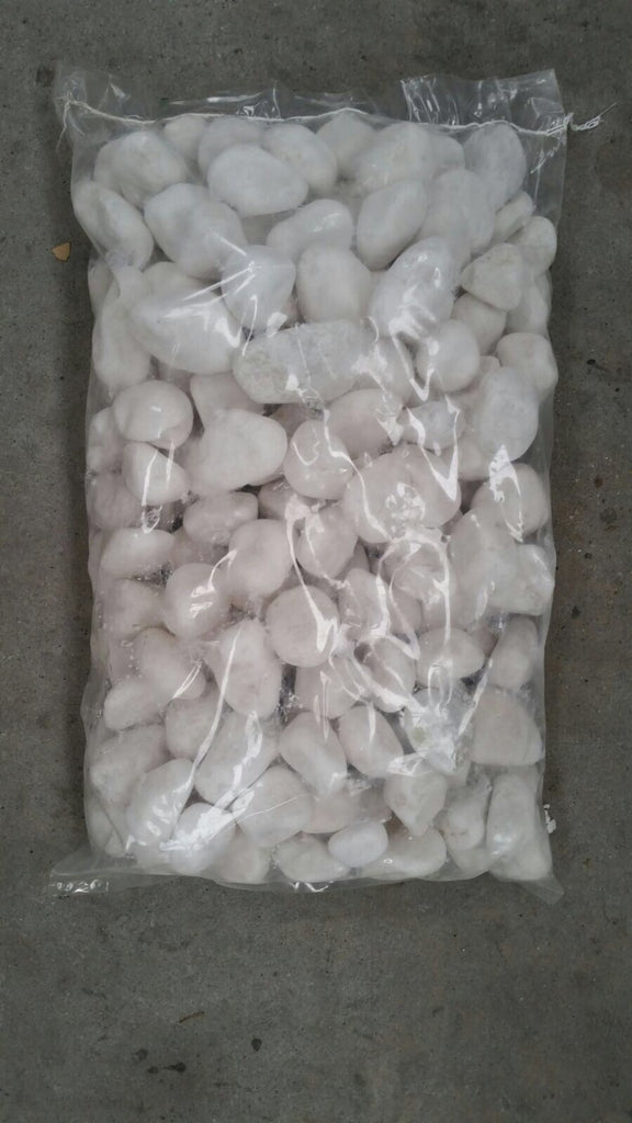 18kg bag 40-70mm snow white tumbled pebblesWhite Pebbles X-Large 40-70mm - Landscape stone Perth | ARTISTIC STONE