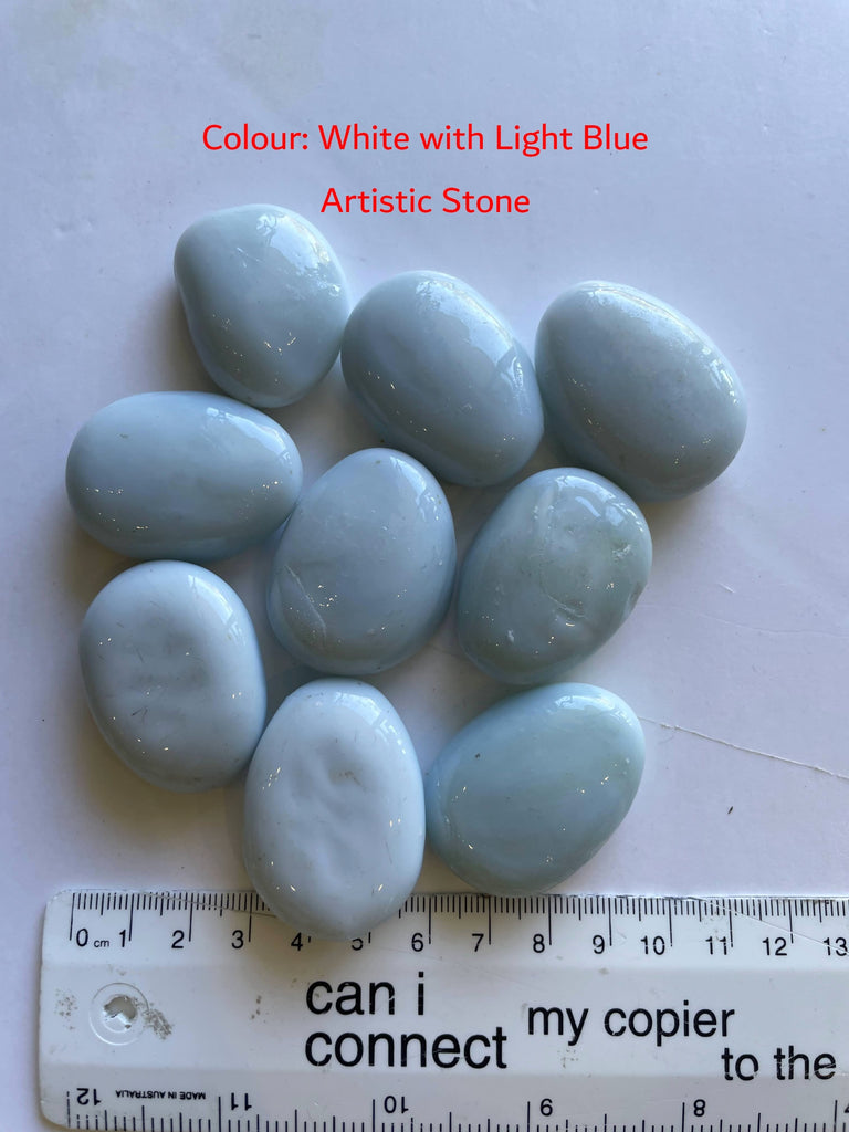 White with Light Blue - Decorative Glass Rocks 25-60mm 8 Colours for craft projects fish tanks aquarium | ARTISTIC STONE MALAGA PERTH
